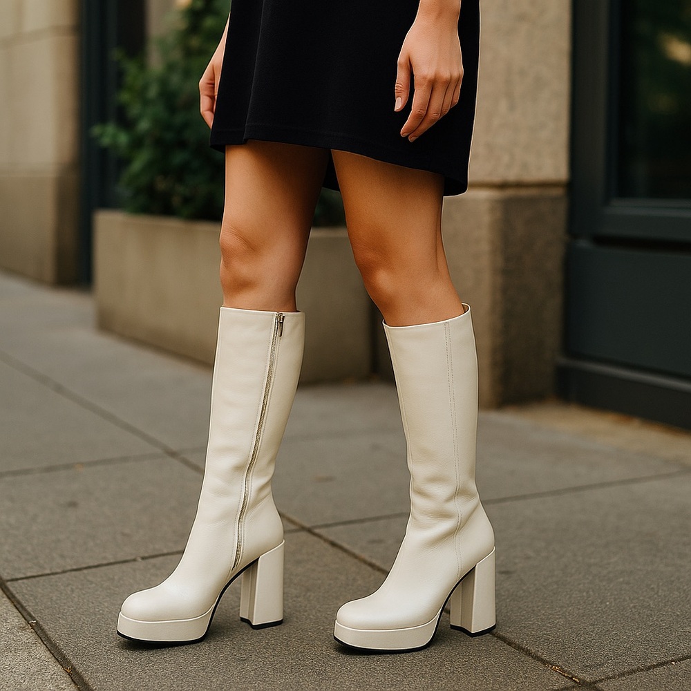 New Zara Leather Platform Boots